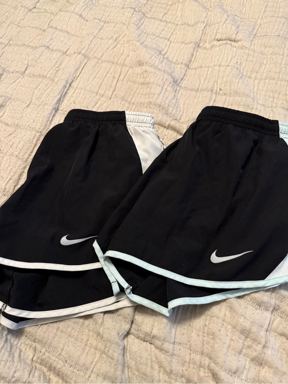2 PAIR Nike Black Women's Running Shorts with Light Blue Trim